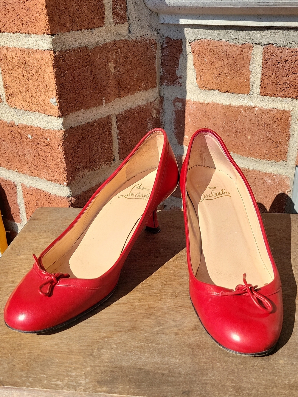 Christian Louboutin Red Leather Mid-Heel Pumps